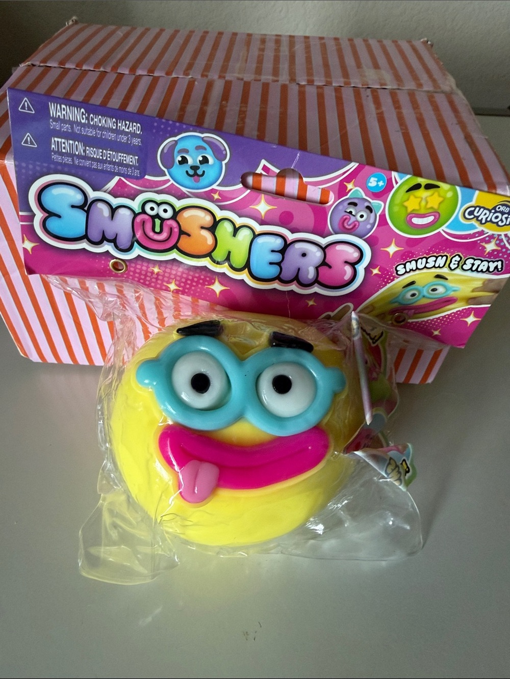 🤓🤓Usher Yellow Emoji Squish Toy with Blue Glasses and tongue sticking out!!🤓🤓